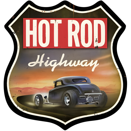 Hot Rod Highway Metal Sign - 15" x 15"