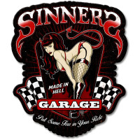 Sinners Garage Metal Sign - 14" x 16"