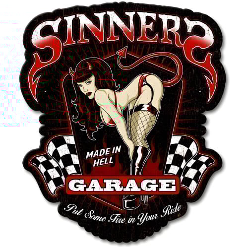 Sinners Garage Metal Sign - 14" x 16"