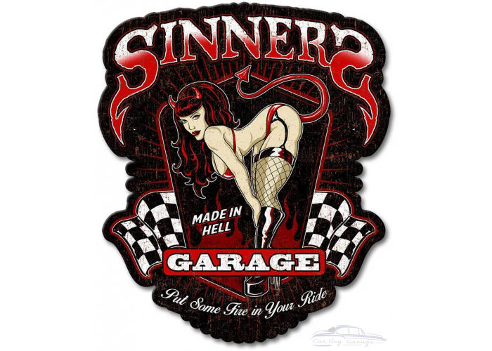 Sinners Garage Metal Sign - 14" x 16"