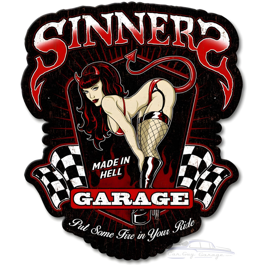 Sinners Garage Metal Sign - 14" x 16"