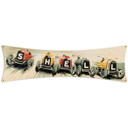 Shell Race Cars Metal Sign - 27" x 8"