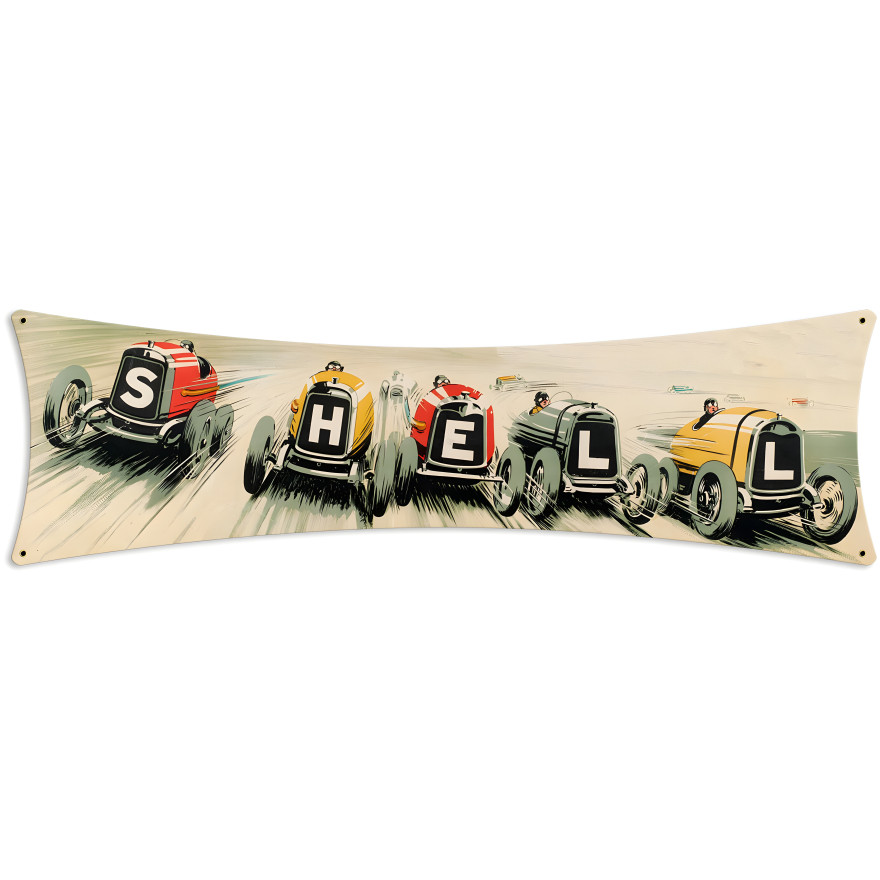 Shell Race Cars Metal Sign - 27" x 8"