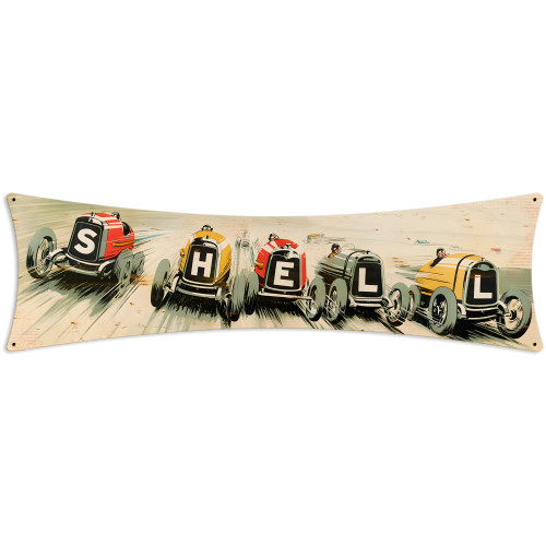 Shell Race Cars Metal Sign - 27" x 8"