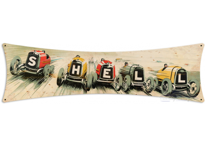 Shell Race Cars Metal Sign - 27" x 8"