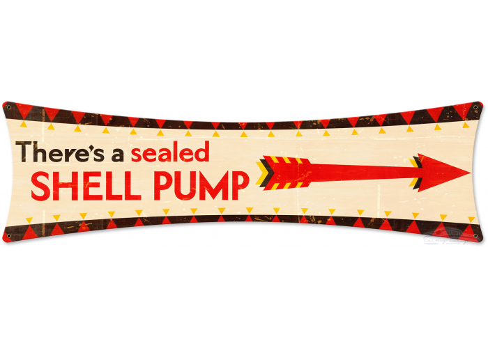 Shell There Seal Shell Pump Grunge Metal Sign - 27" x 8"