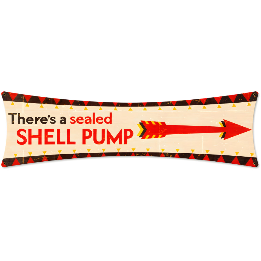 Shell There Seal Shell Pump Grunge Metal Sign - 27" x 8"