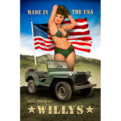 Willy's Pin Up Metal Sign - 12" x 18"