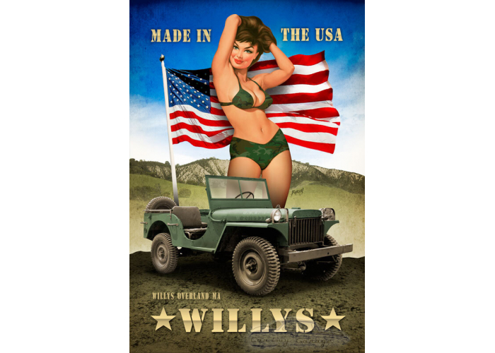 Willy's Pin Up Metal Sign - 12" x 18"
