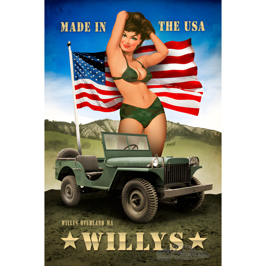 Willy's Pin Up Metal Sign - 12" x 18"