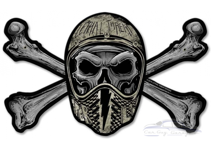 Helmet Skull Metal Sign - 11" x 7"