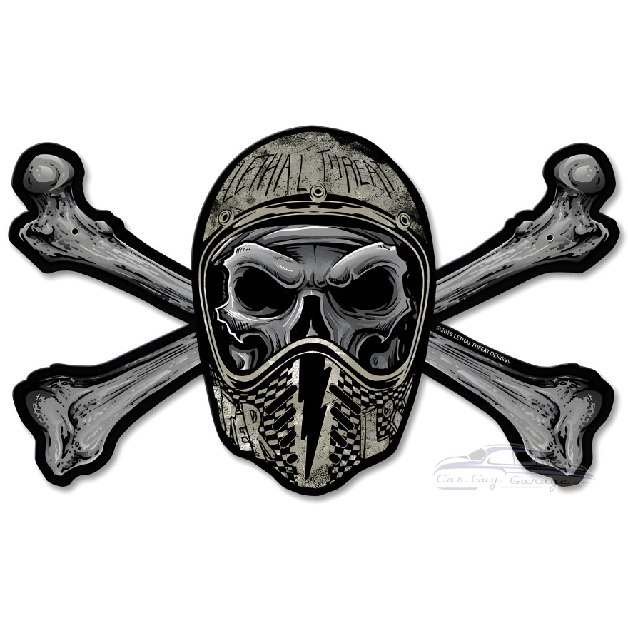 Helmet Skull Metal Sign - 11" x 7"