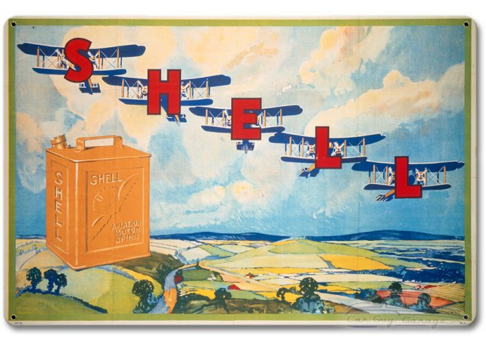 Shell Plane Letters Metal Sign - 12" x 18"