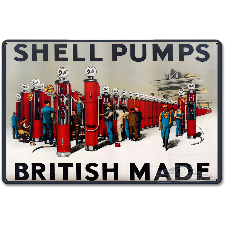 Shell British Pumps Metal Sign - 12" x 18"