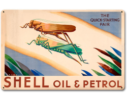 The Quick Starting Pair Shell Oil Grasshoppers Metal Sign - 18" x 12"