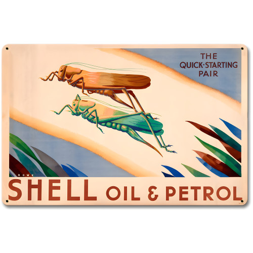 The Quick Starting Pair Shell Oil Grasshoppers Metal Sign - 18" x 12"