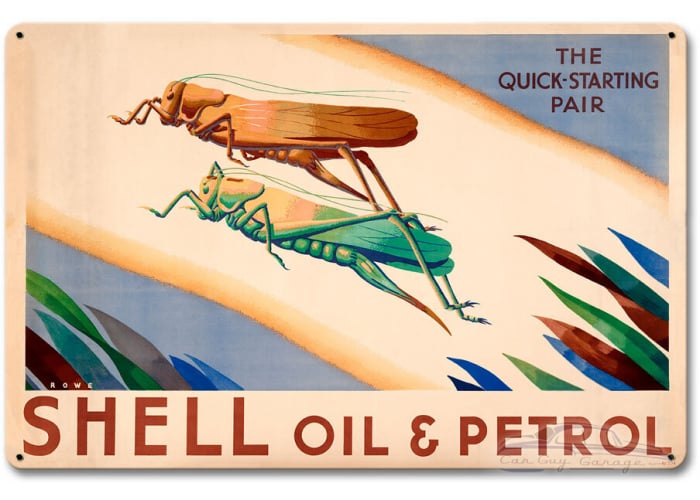The Quick Starting Pair Shell Oil Grasshoppers Metal Sign - 18" x 12"