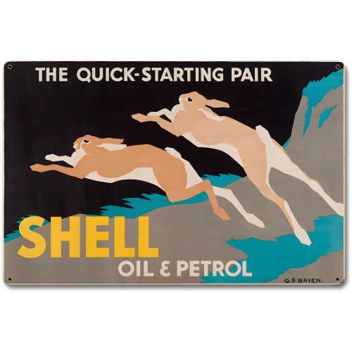 The Quick Starting Pair Shell Oil Rabbits Metal Sign - 18" x 12"