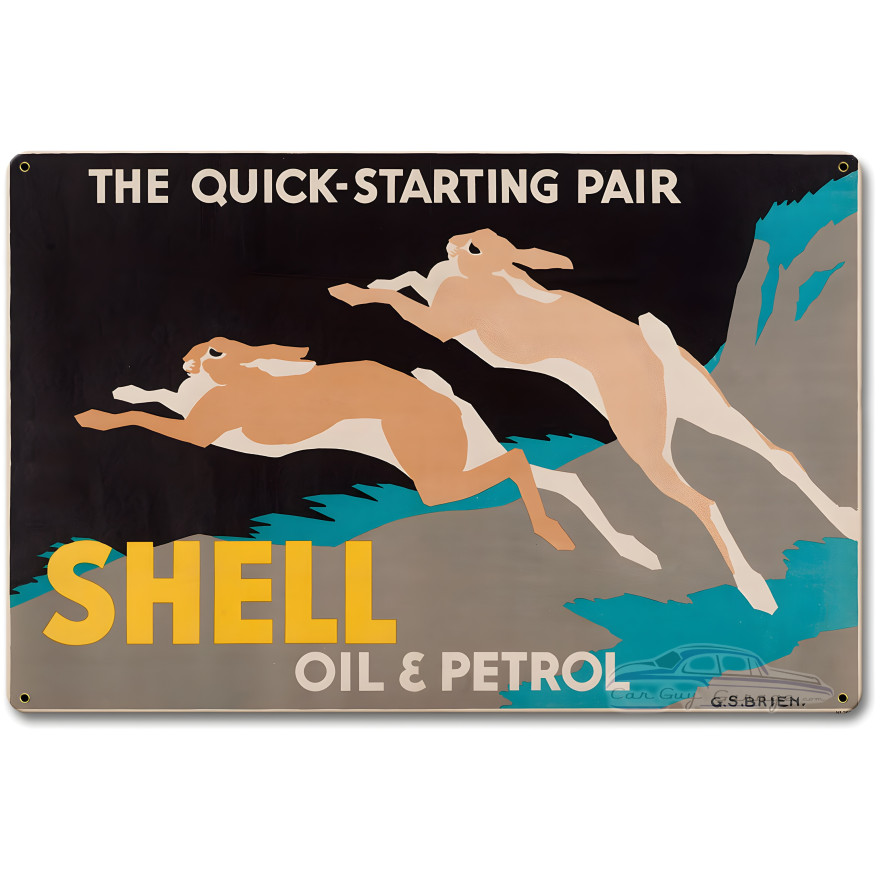 The Quick Starting Pair Shell Oil Rabbits Metal Sign - 18" x 12"