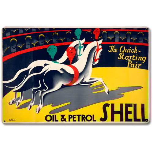 The Quick Starting Pair Shell Oil Circus Horses Metal Sign - 18" x 12"