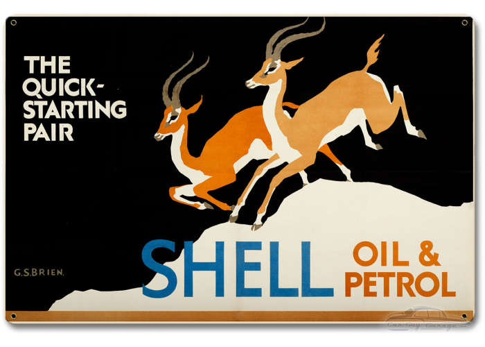 The Quick Starting Pair Shell Oil Gazelles Metal Sign - 18" x 12"