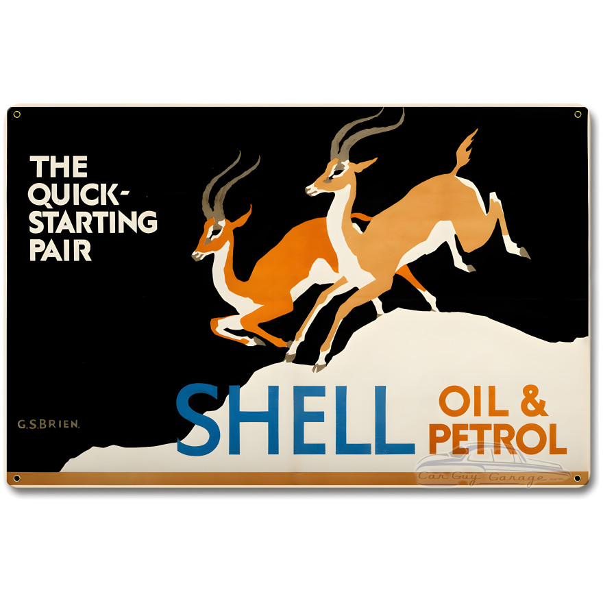The Quick Starting Pair Shell Oil Gazelles Metal Sign - 18" x 12"
