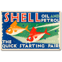 The Quick Starting Pair Shell Oil Fish Metal Sign - 18" x 12"