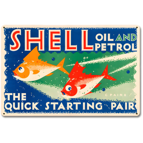 The Quick Starting Pair Shell Oil Fish Metal Sign - 18" x 12"