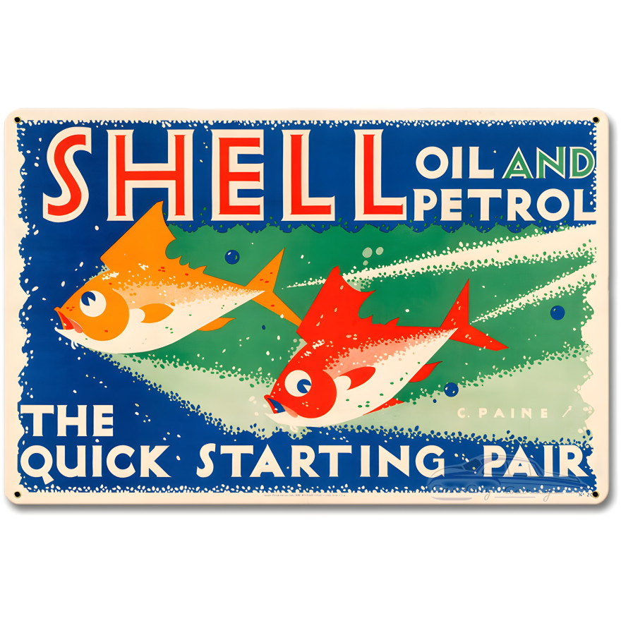 The Quick Starting Pair Shell Oil Fish Metal Sign - 18" x 12"