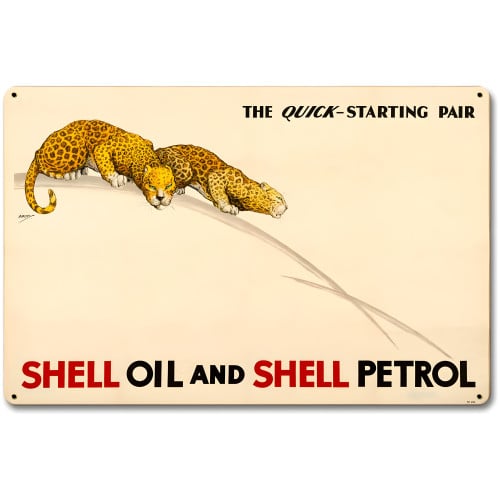 The Quick Starting Pair Shell Oil Cats Metal Sign - 18" x 12"