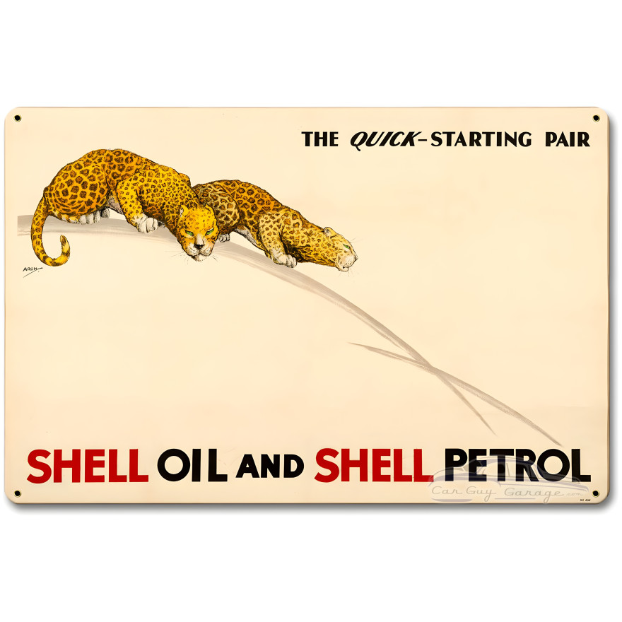 The Quick Starting Pair Shell Oil Cats Metal Sign - 18" x 12"
