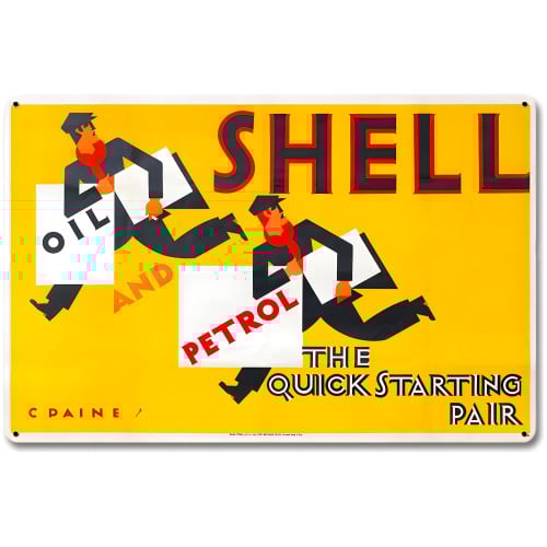 The Quick Starting Pair Shell Oil Two Men Metal Sign - 18" x 12"
