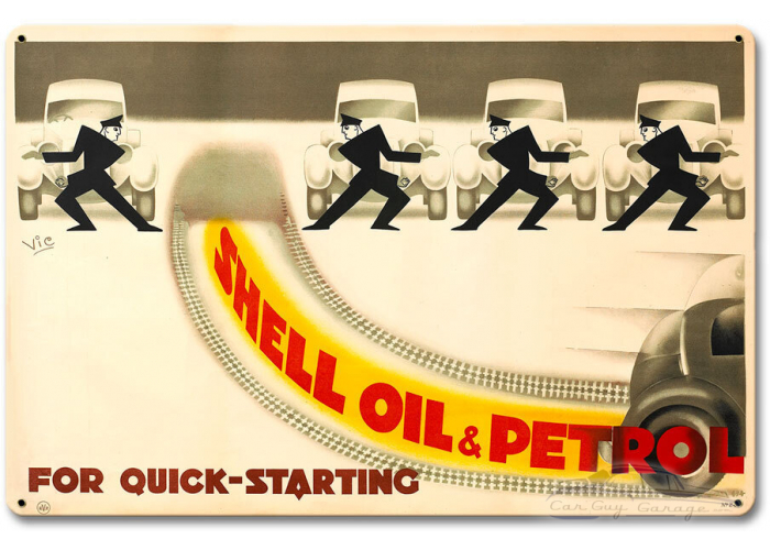Shell Oil For Quick Starting Metal Sign