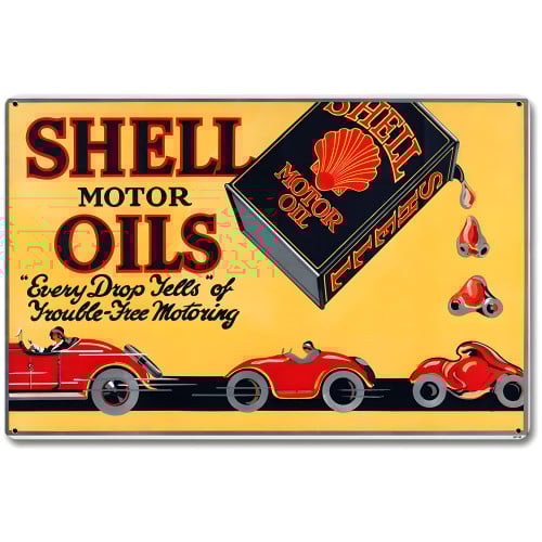 Shell Motor Oils Trouble Free Motoring Metal Sign - 18" x 12"