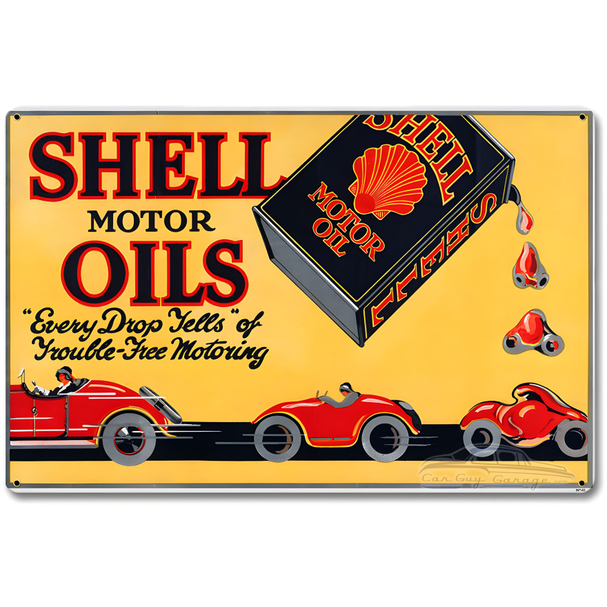 Shell Motor Oils Trouble Free Motoring Metal Sign - 18" x 12"