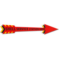 Shell Service Station Here Arrow Metal Sign - 28" x 5"