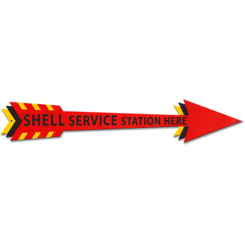 Shell Service Station Here Arrow Metal Sign - 28" x 5"