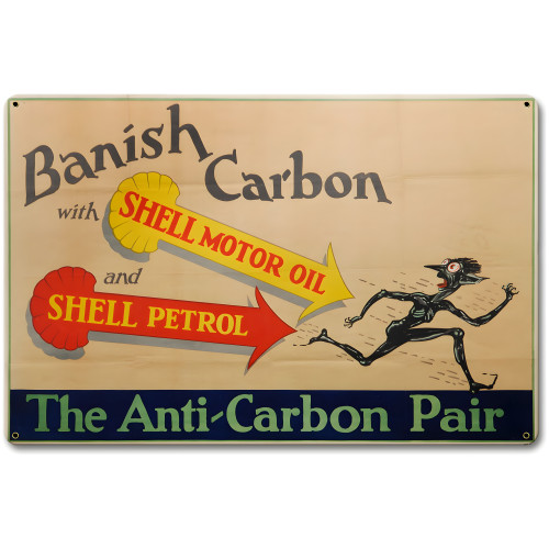 Banish Carbon Shell Motor Oil Metal Sign - 18" x 12"