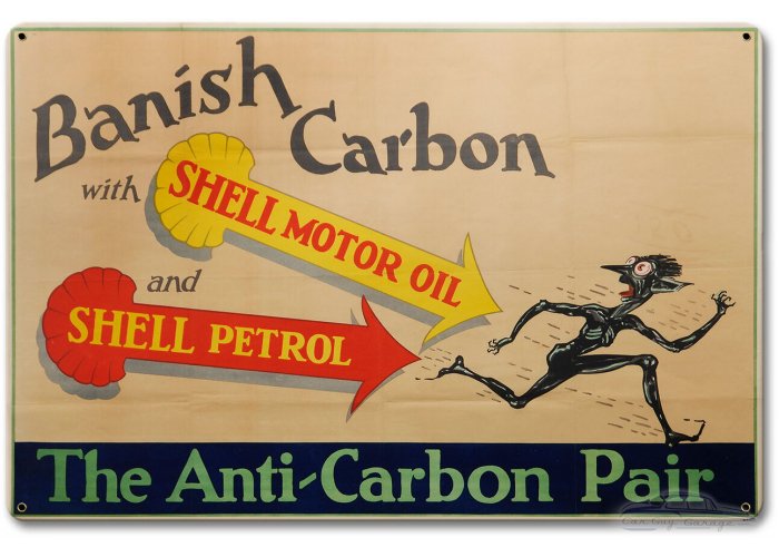 Banish Carbon Shell Motor Oil Metal Sign - 18" x 12"