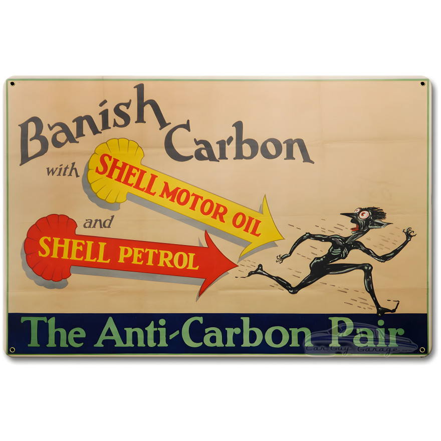 Banish Carbon Shell Motor Oil Metal Sign - 18" x 12"