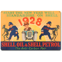 Shell Oil Petrol Fight Carbon Anti-Carbon Pair Metal Sign - 18" x 12"