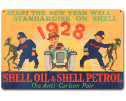 Shell Oil Petrol Fight Carbon Anti-Carbon Pair Metal Sign - 18" x 12"