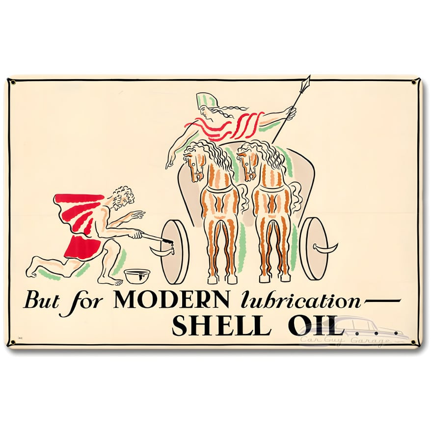 But Modern Lubrication Shell Oil Metal Sign - 18" x 12"