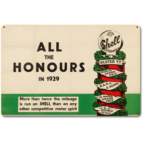 Shell All the Honours 1929 Metal Sign - 18" x 12"