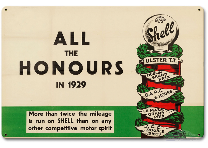 Shell All the Honours 1929 Metal Sign - 18" x 12"
