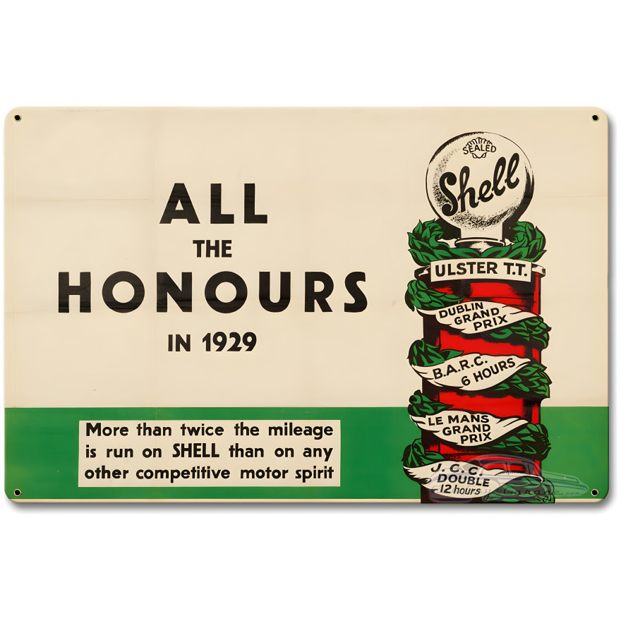 Shell All the Honours 1929 Metal Sign - 18" x 12"