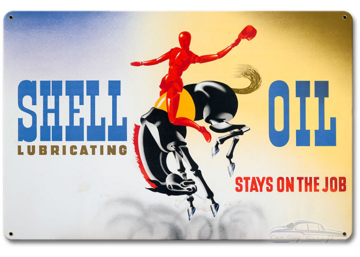 Shell Lubricating Oil Stays on the Job Metal Sign - 18" x 12"