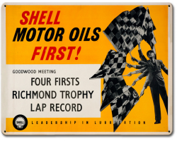 Shell Motor Oils First Four Lap Record Metal Sign - 12" x 15"