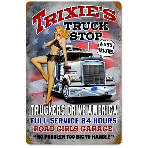 Trixie's Truck Stop Metal Sign - 12" x 18"