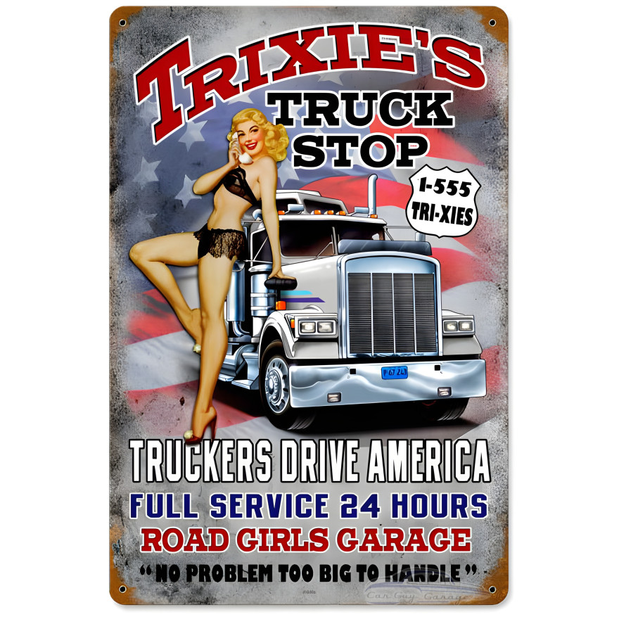 Trixie's Truck Stop Metal Sign - 12" x 18"